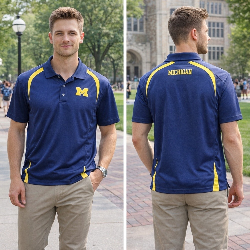 Knights Apparel Michigan Wolverines Men's‎ L Maize and Blue Polo